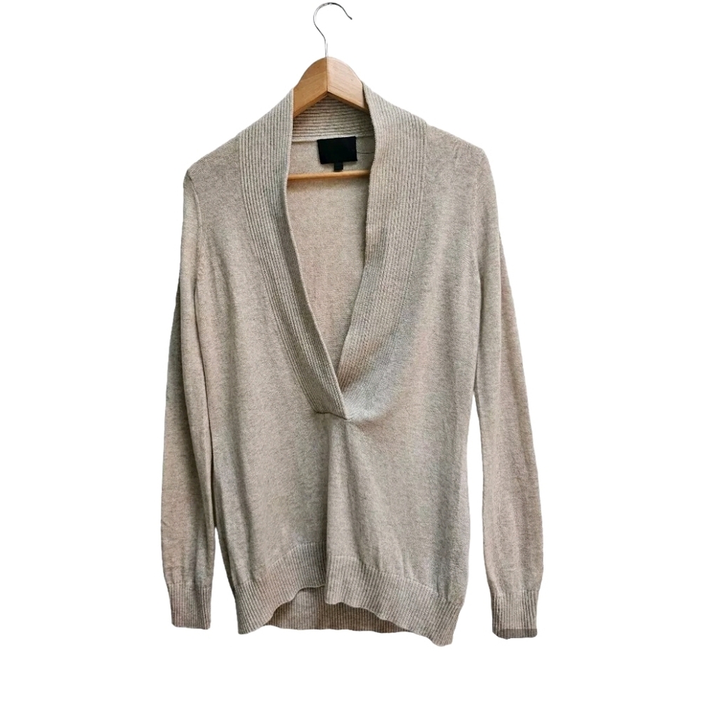 Intermix Cashmere Wool Sweater Shawl Collar Beige Tan Size P Neutral Scandi EUC